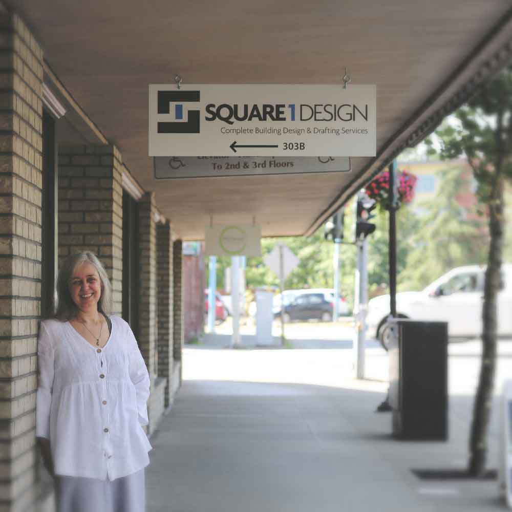 Erin standing outside the Square One Design studio